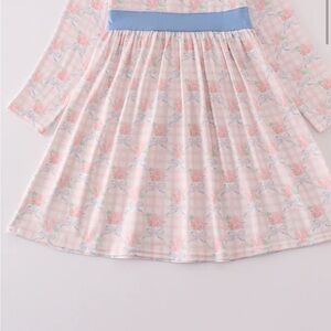 Floral Long Sleeve Dress with Blue Accent